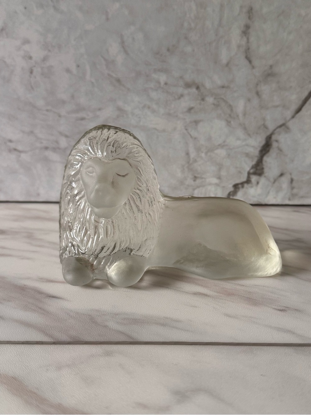 Vintage Viking Glass Frosted Lion Figurine Mid Century Art Glass Paperweight